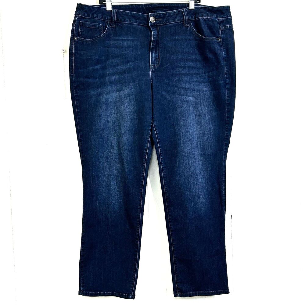 Venezia Women's Plus Size 22 Short Dark Blue Denim High Rise Straight Jeans.